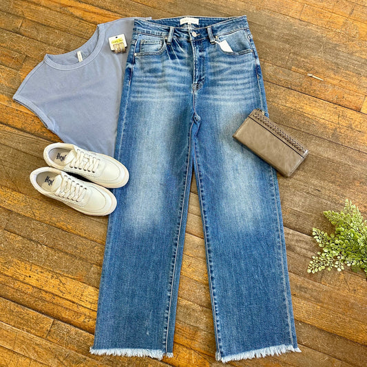 Risen High Rise Long Straight Jeans