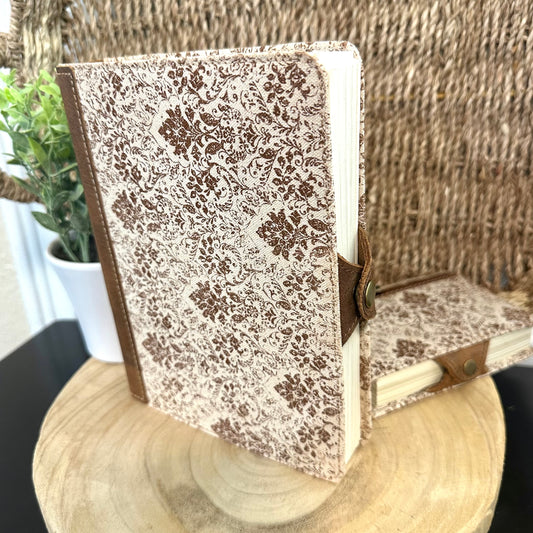 Brown Floral Leather Journal- Large