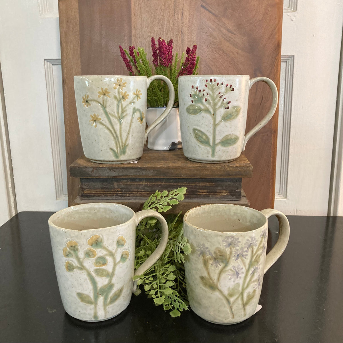 Hand-Painted Stoneware Mug with Botanicals