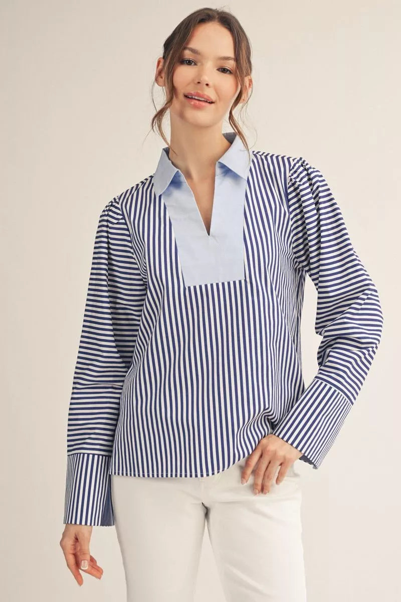 Blue Stripe Collared Top