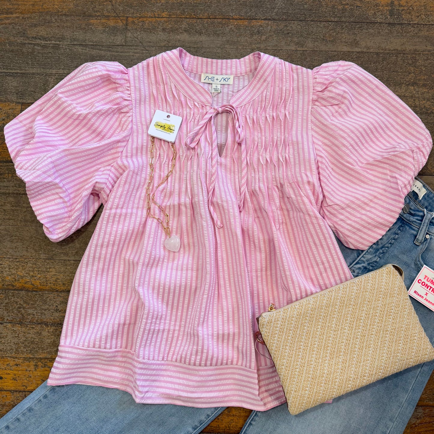 Puff Sleeve Woven Stripe Top