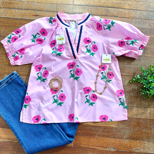 Floral and Contrast Stripe Top