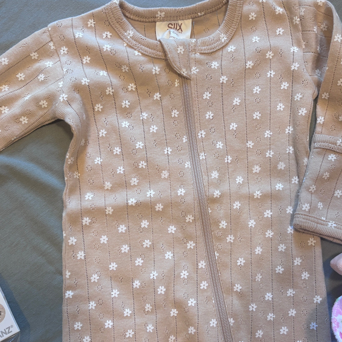 Almond Bloom - Organic Pointelle 2-Way Zip Footie