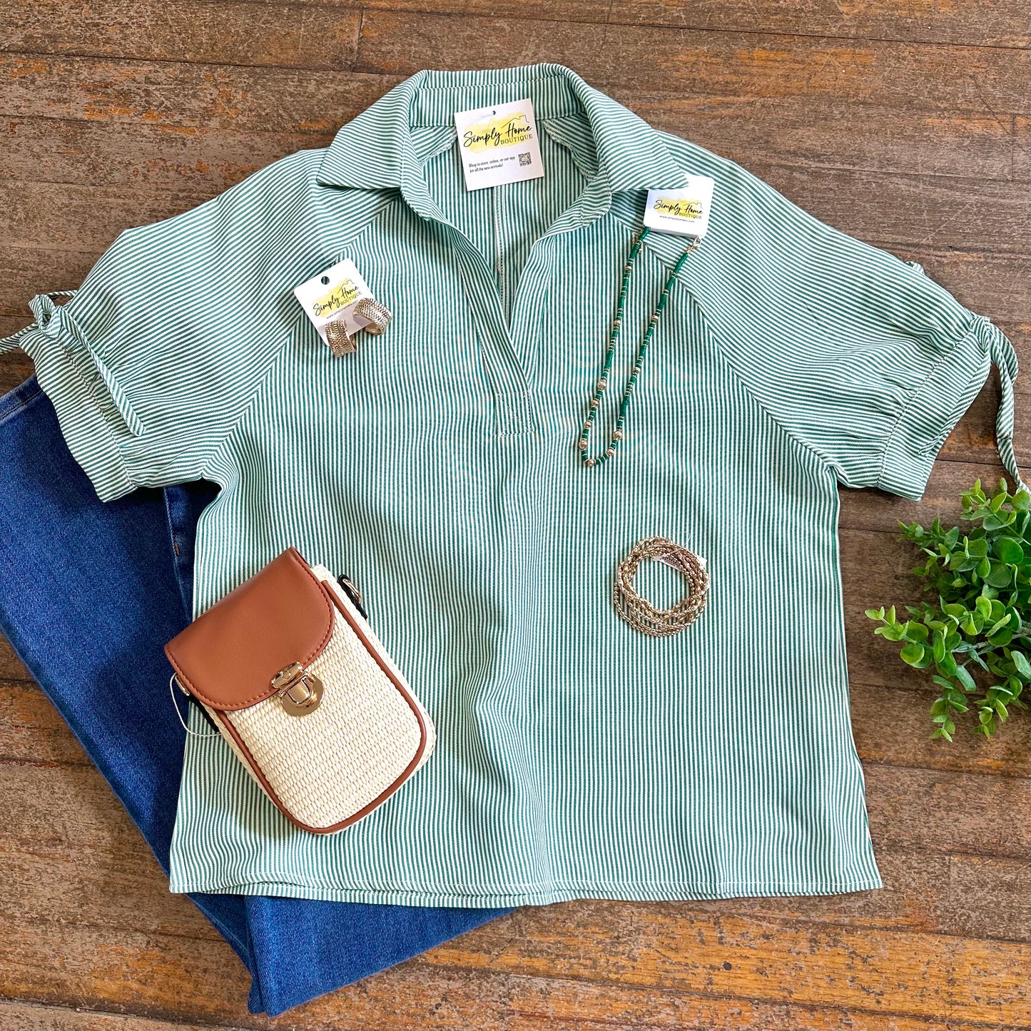 Stripe Split Collar Blouse