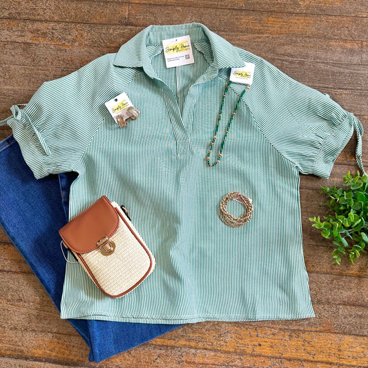 Stripe Split Collar Blouse