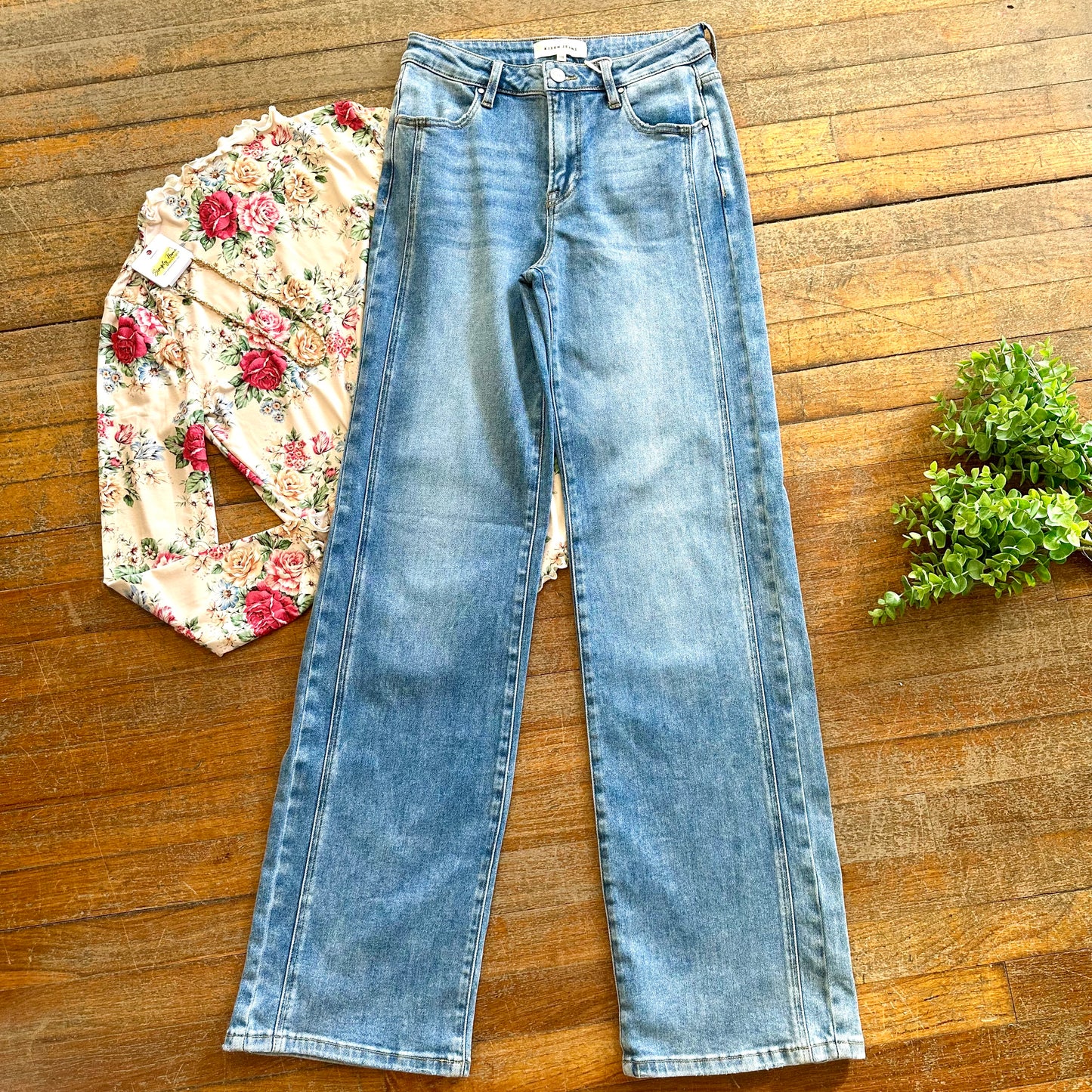 Risen Mid Rise Straight Denim