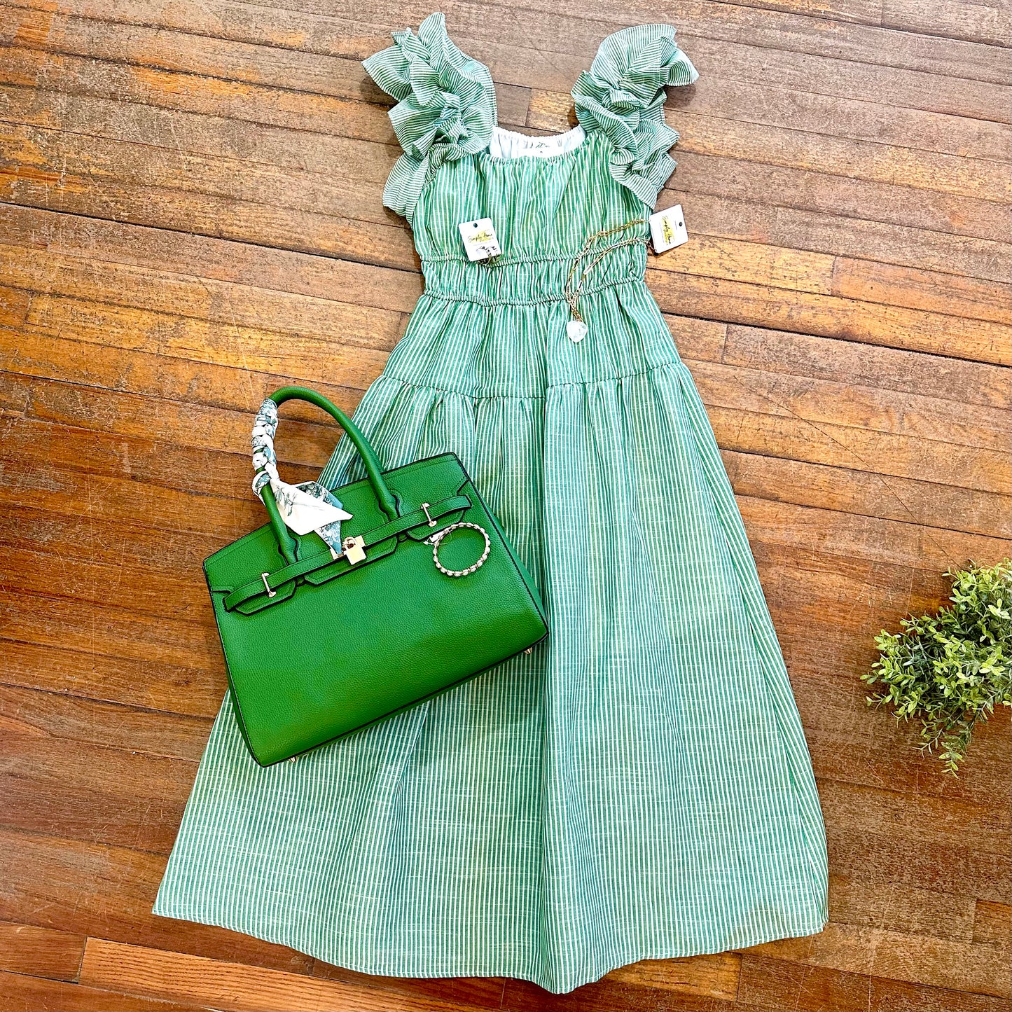 Green Stripe Midi Dress