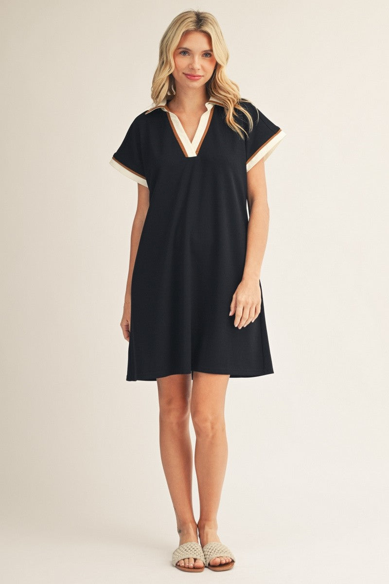 Contrast Accent Black Dress