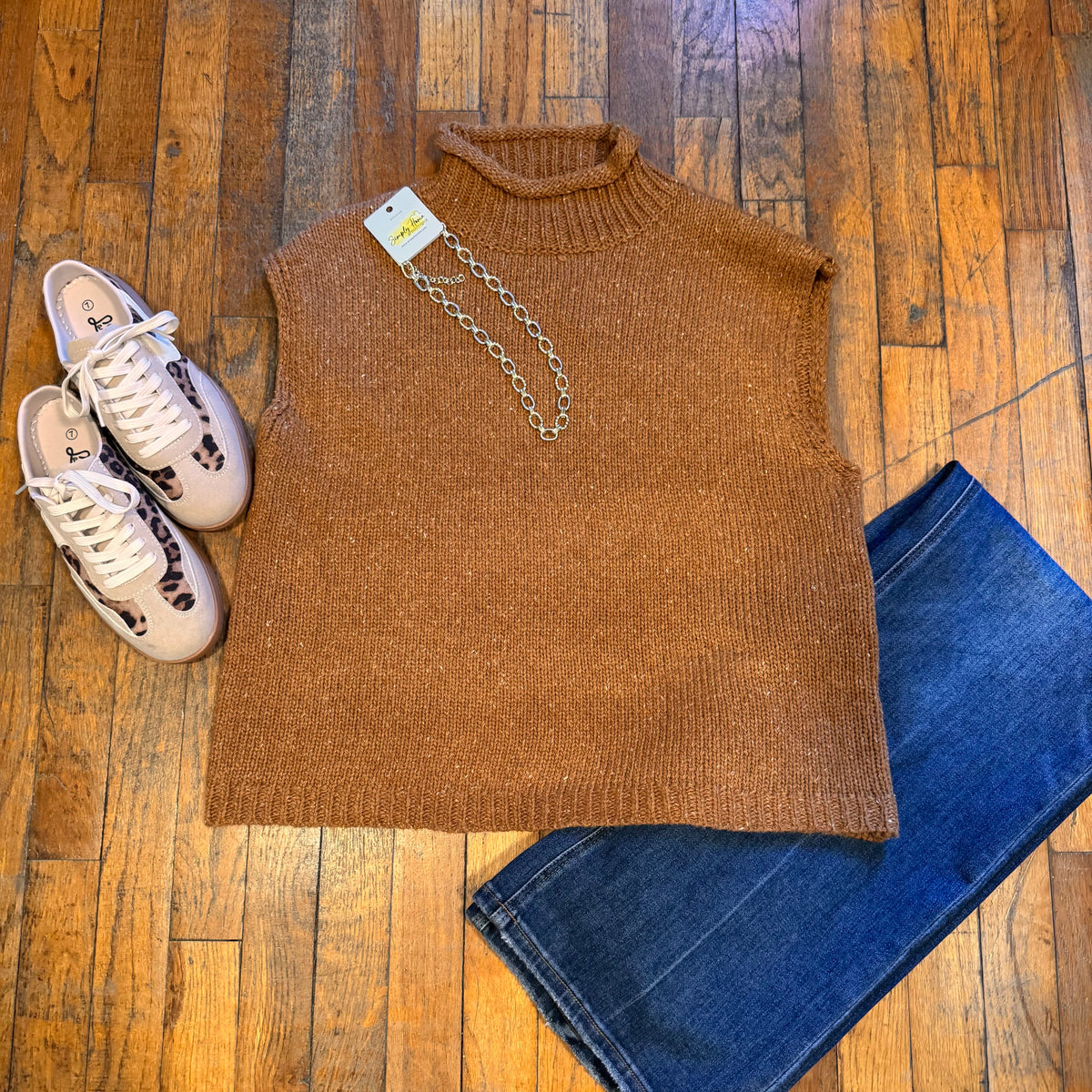 Drop Shoulder Sleeveless Mock Neck Sweater Vest