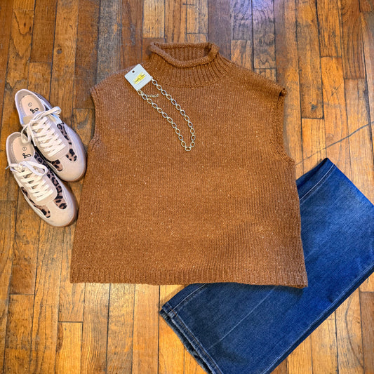 Drop Shoulder Sleeveless Mock Neck Sweater Vest