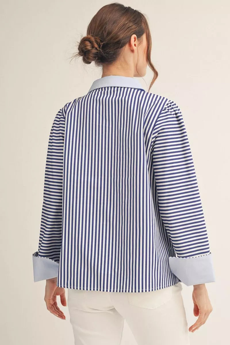 Blue Stripe Collared Top