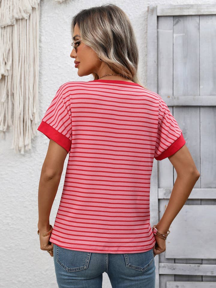 Pink and Red Striped Tee