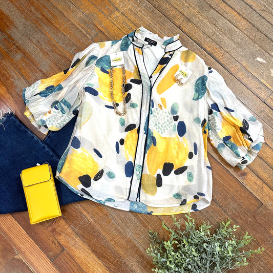 Yellow Piping Sleeve Top