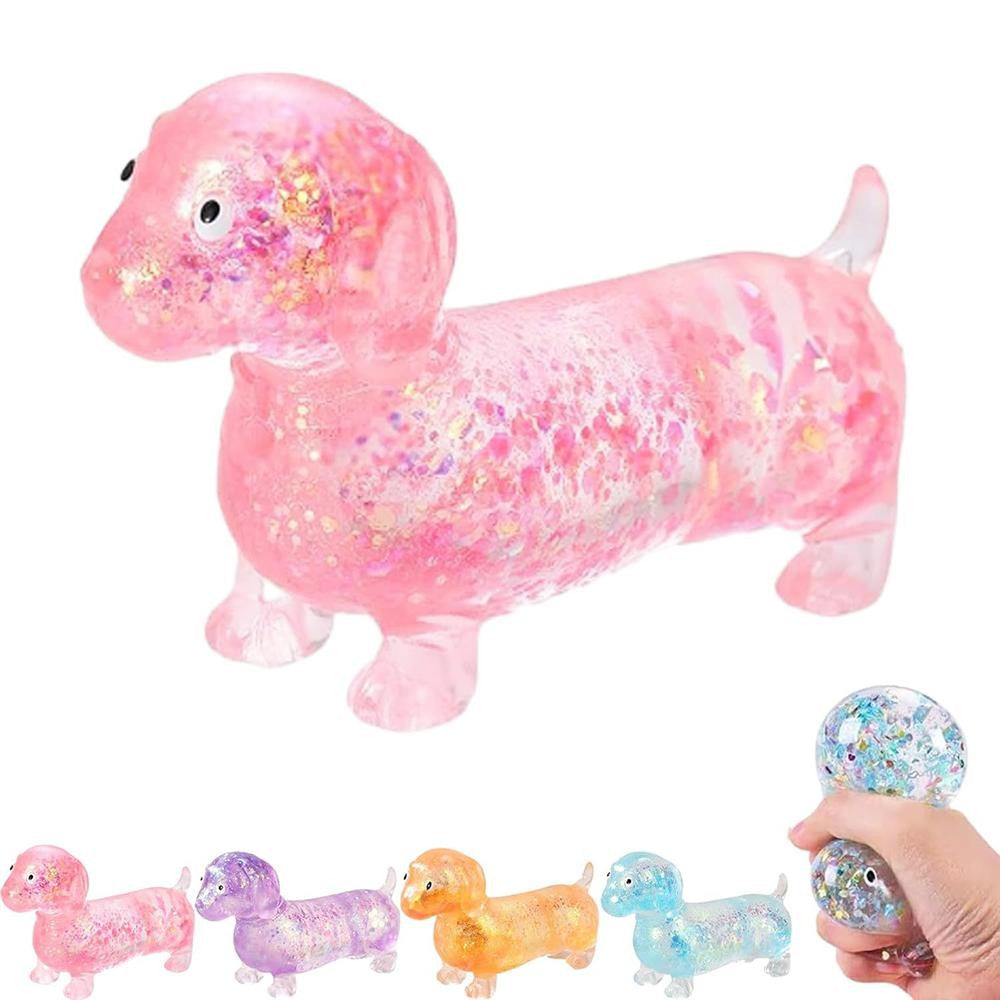 Pink Glitter Dachshund Squishy Toy
