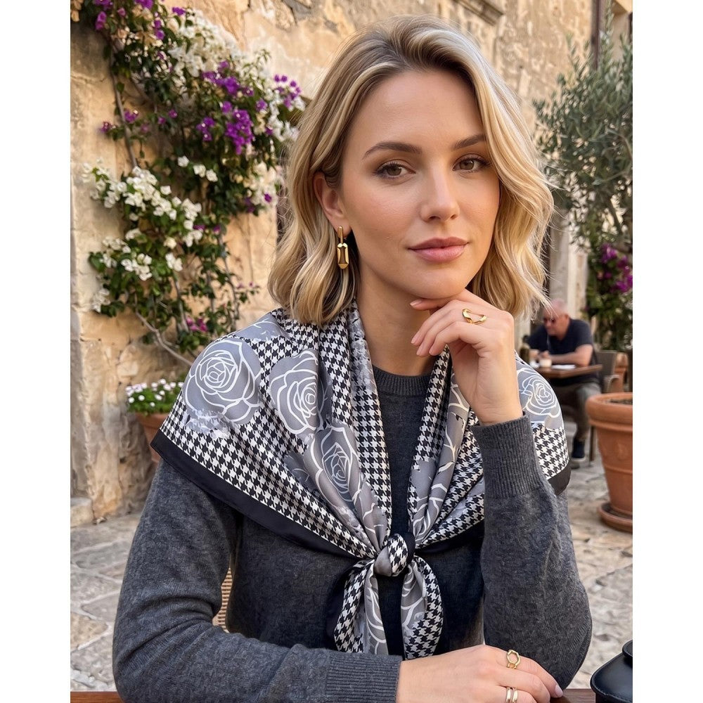 Black Border Floral Scarf