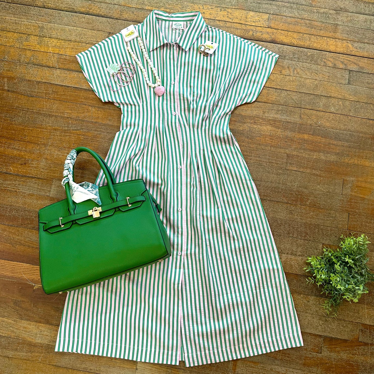 Pink and Green Stripe Dress