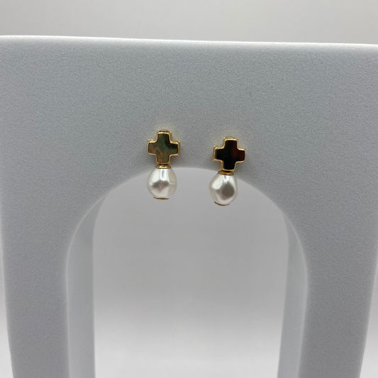 enewton Signature Cross Gold Stud- Pearl