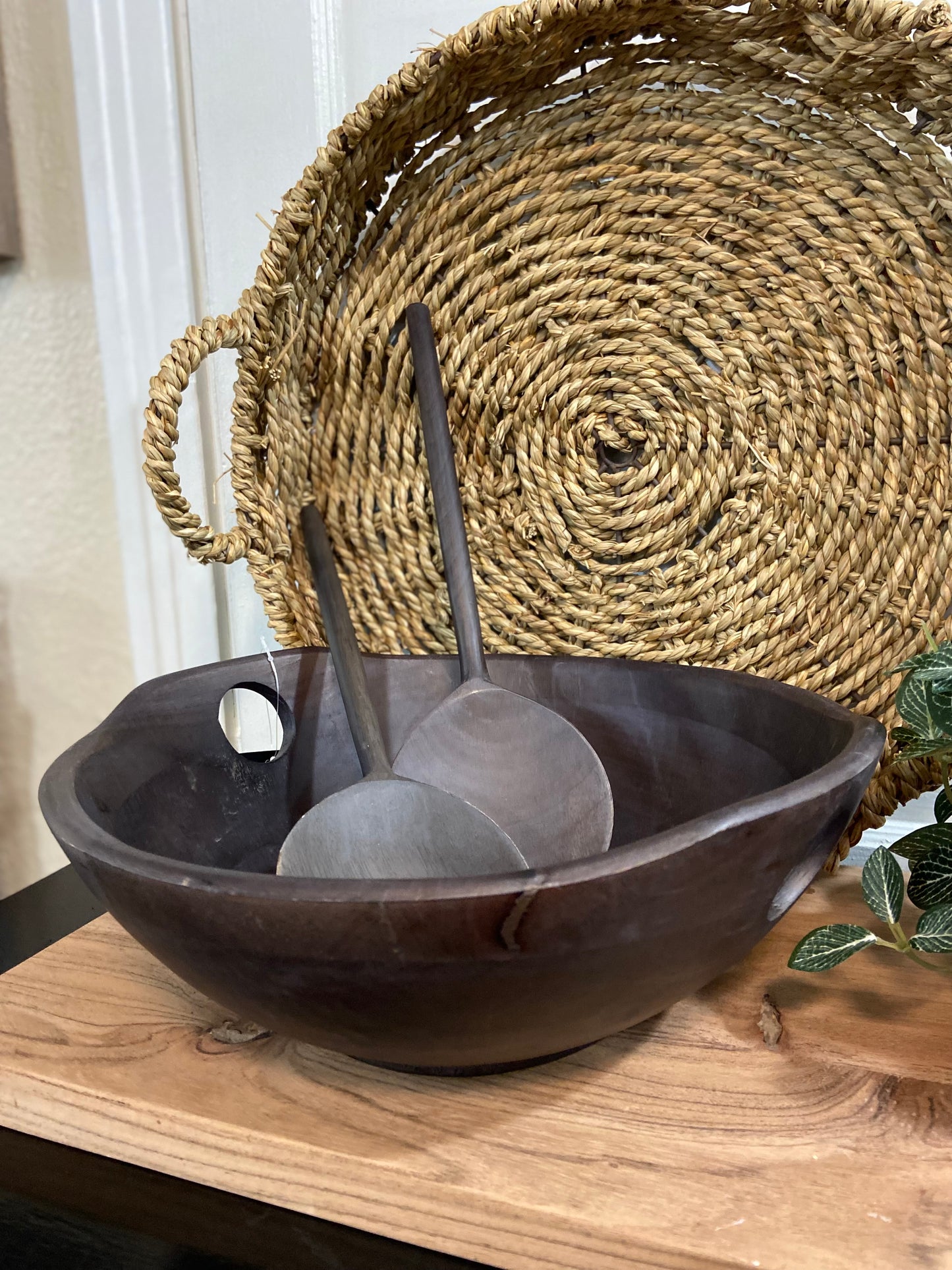 Wooden Bowl with Serving Spoons