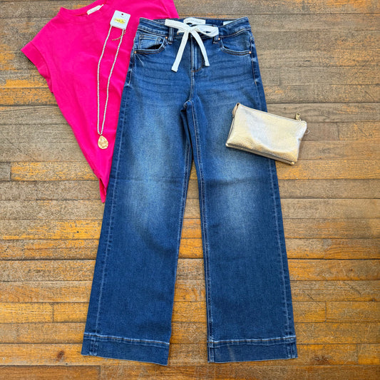 Drawstring Wide Jeans
