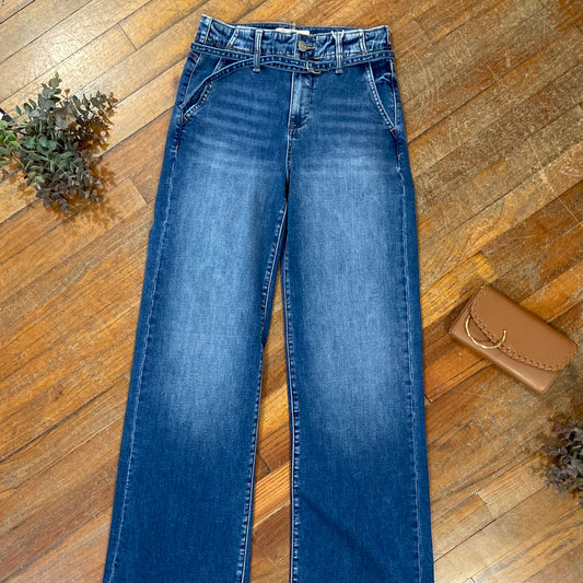Risen High Rise Wide Belted Jeans
