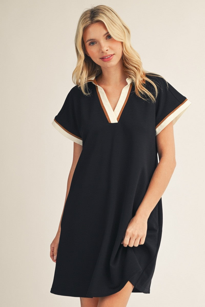Contrast Accent Black Dress
