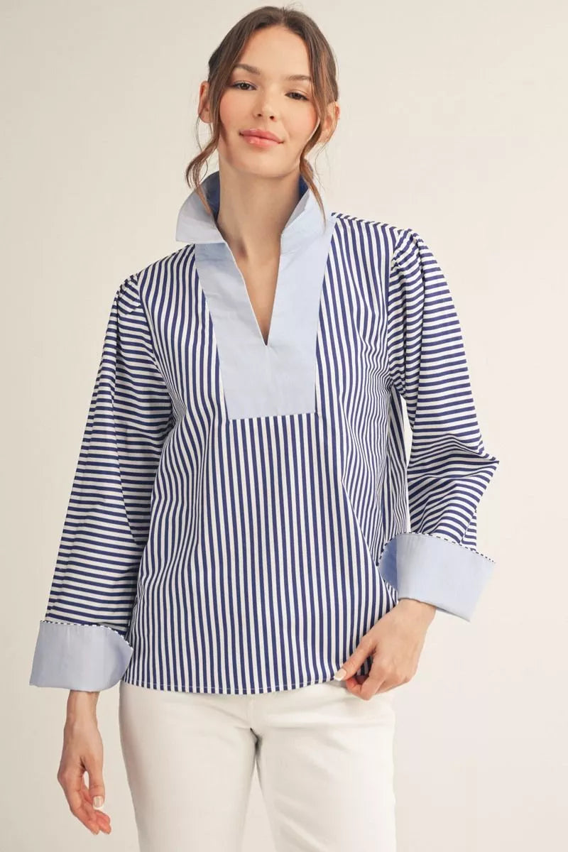 Blue Stripe Collared Top