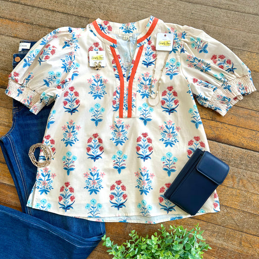 Smocked Floral Top