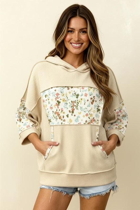 Ribbed Floral Hoodie