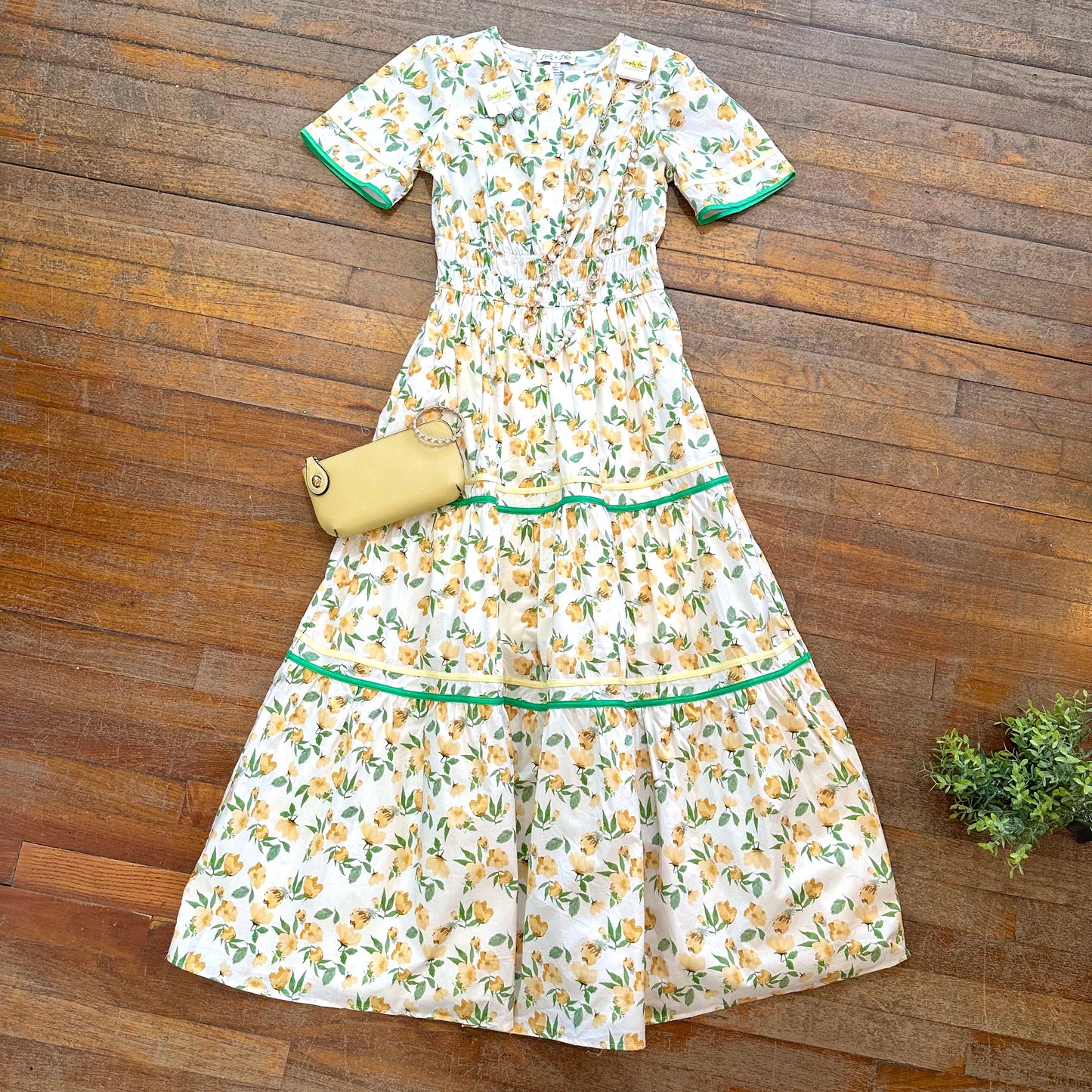 Yellow Floral Tiered Maxi Dress