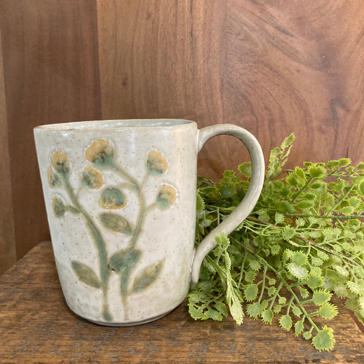 Hand-Painted Stoneware Mug with Botanicals