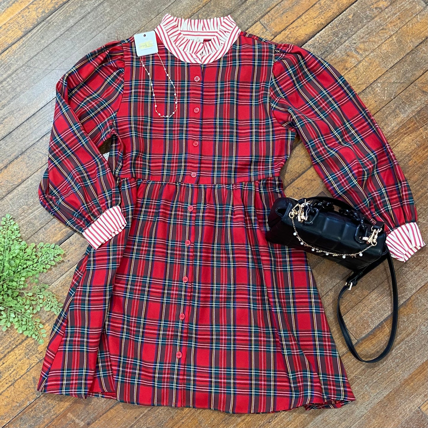 Festive Plaid Stripe Collar Dress