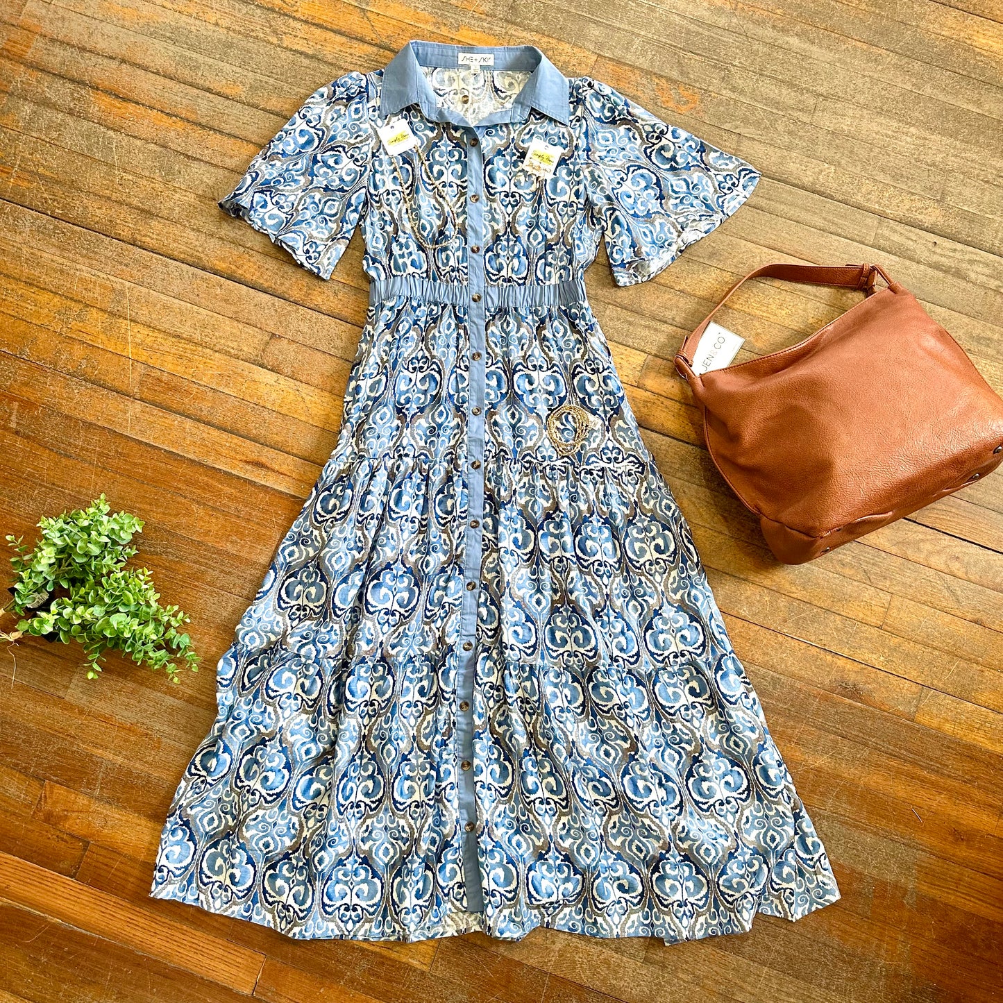 Bell Sleeve Printed Maxi Dress