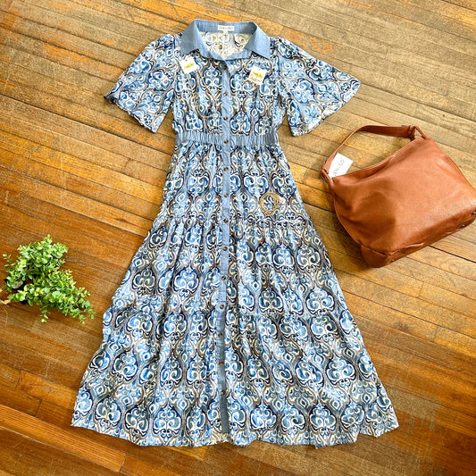 Bell Sleeve Printed Maxi Dress