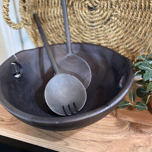 Wooden Bowl with Serving Spoons