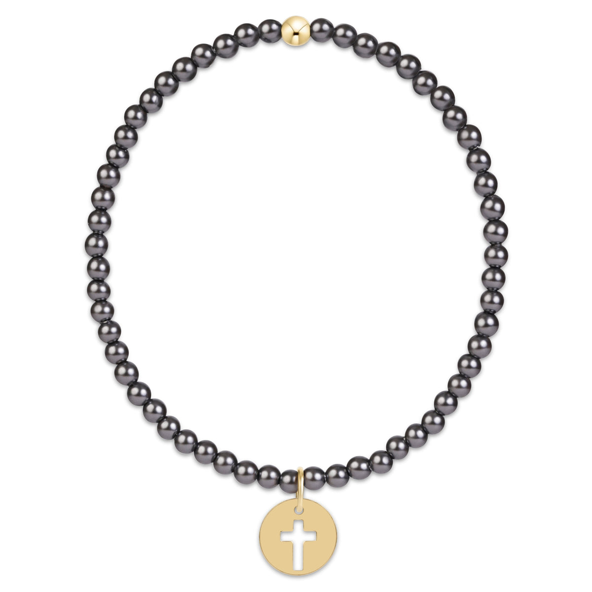 enewton Classic Pearl Dark Grey 3mm Bracelet - Blessed Gold Disc