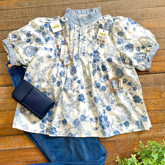 Floral and Stripe Detail Top