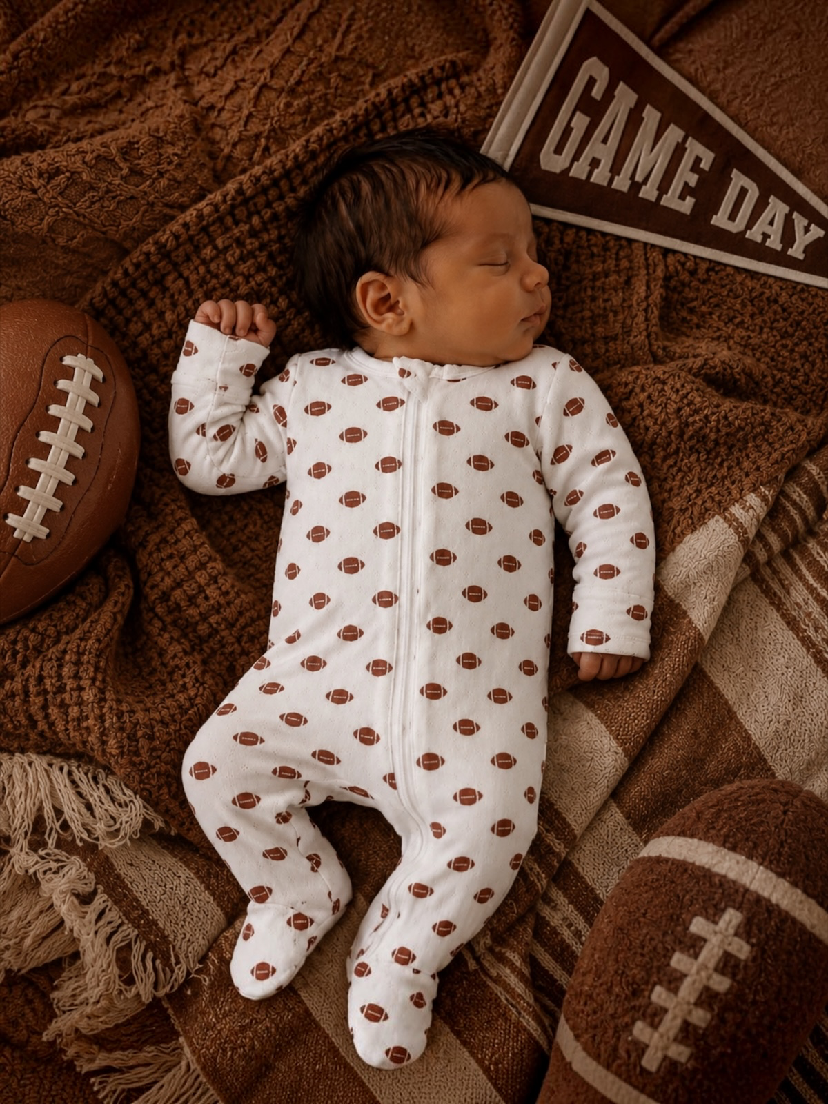 Football - Organic Pointelle 2-Way Zip Footie