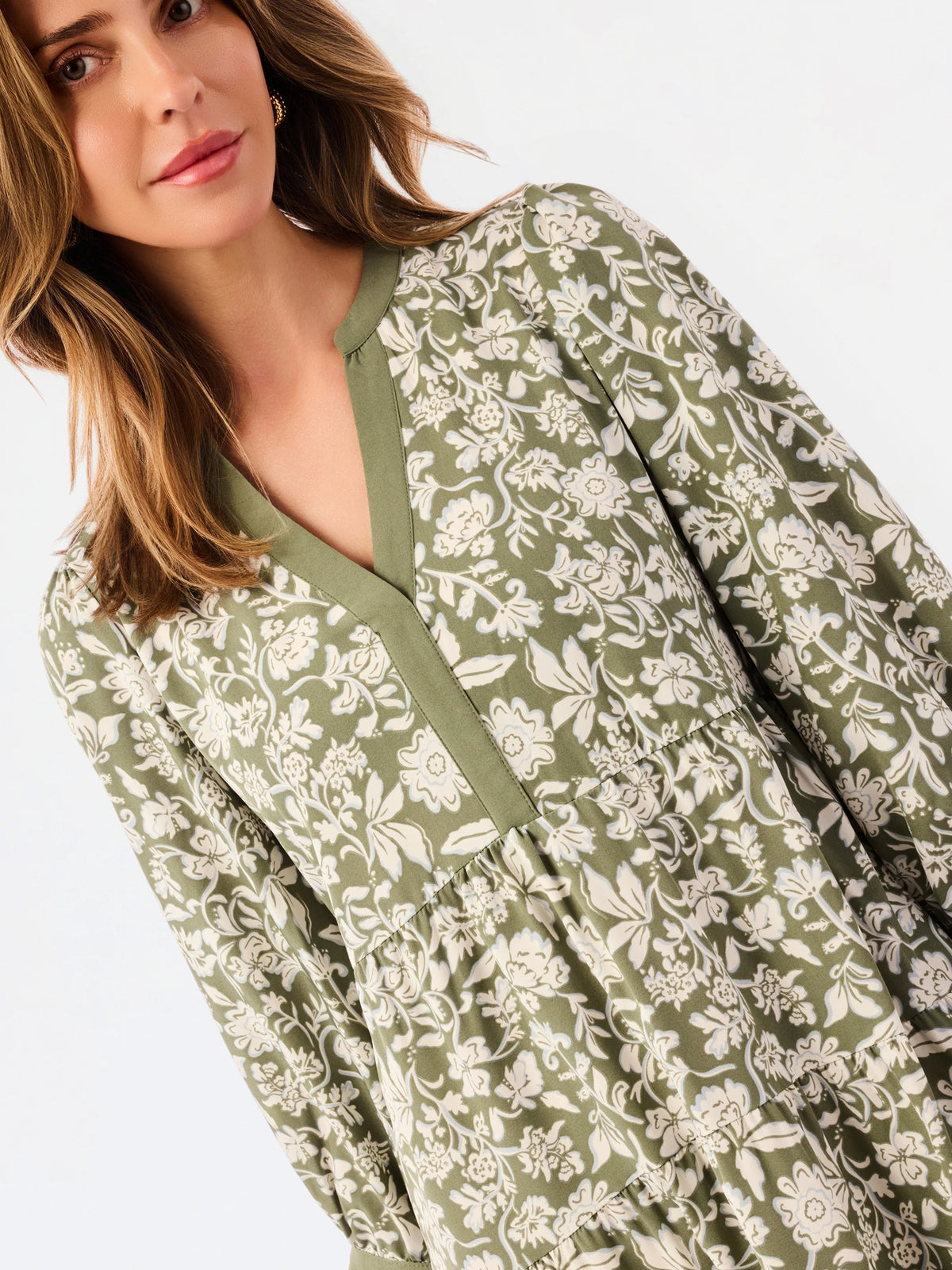 Green Ivory Floral Midi Dress