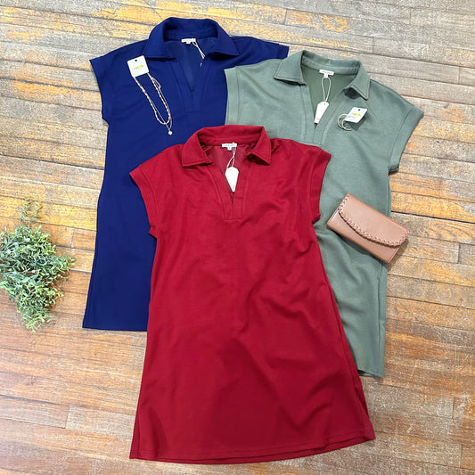 Solid Open Collar Dress