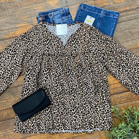 Long Sleeve Animal Print Blouse