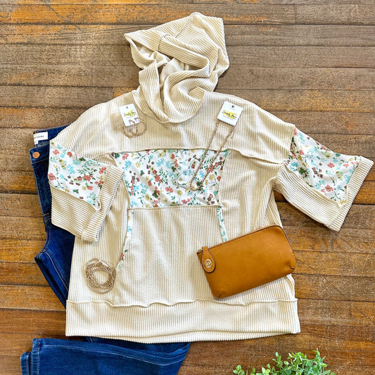 Ribbed Floral Hoodie