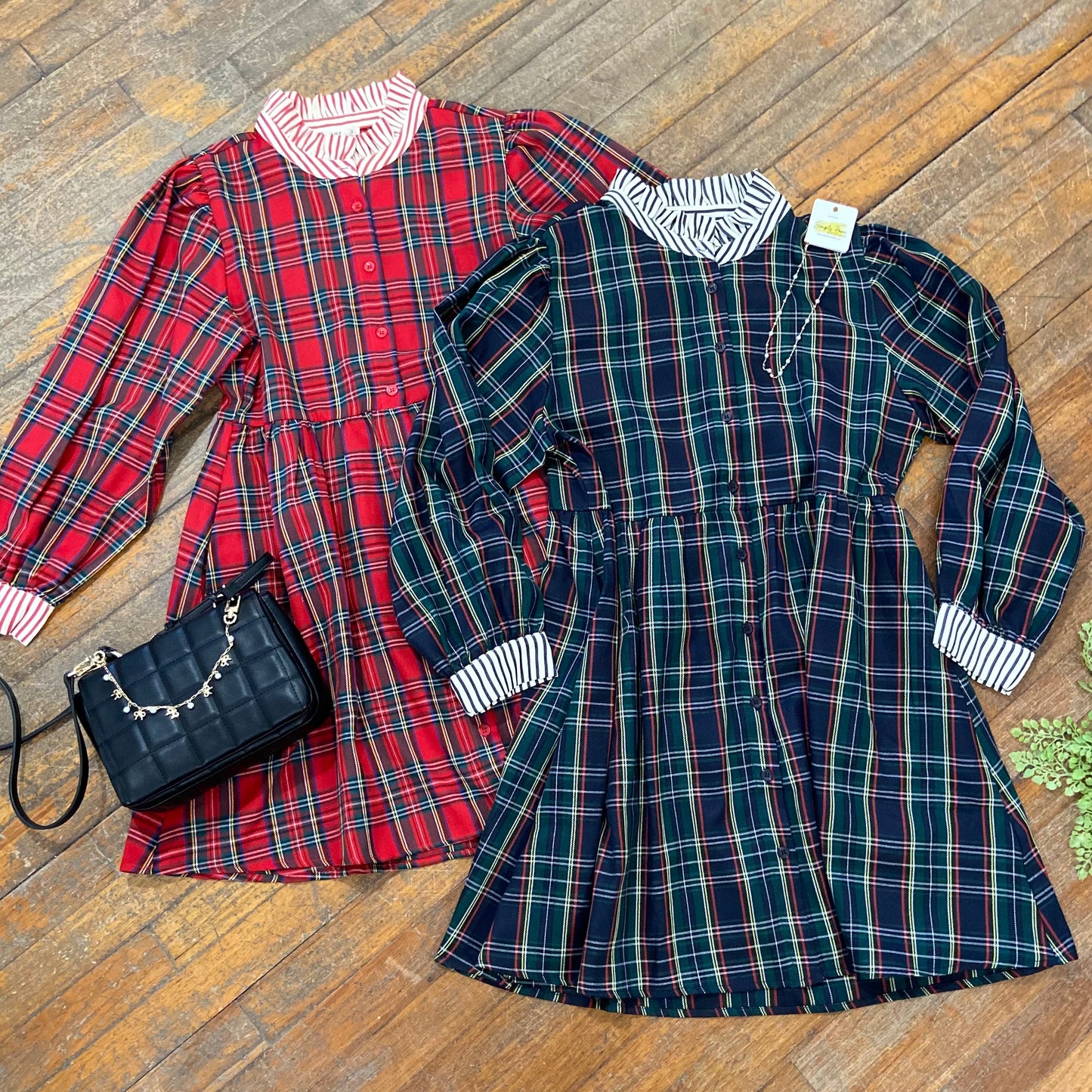 Festive Plaid Stripe Collar Dress