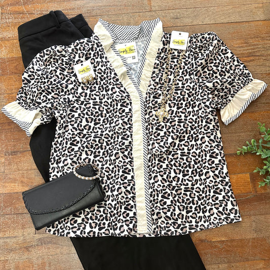 Leopard Blouse with Trim