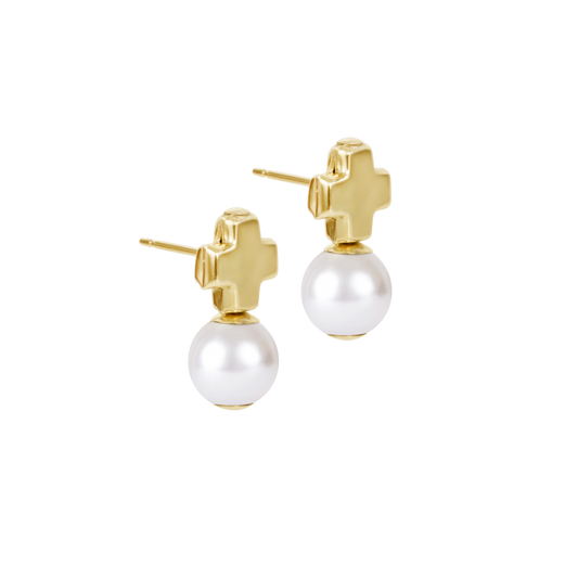 enewton Signature Cross Small Gold Stud- Classic Pearl