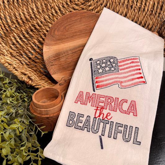 America the Beautiful Embroidered Flour Sack Towel