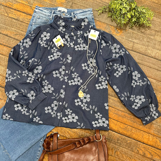 Button Down Embroidered Floral
