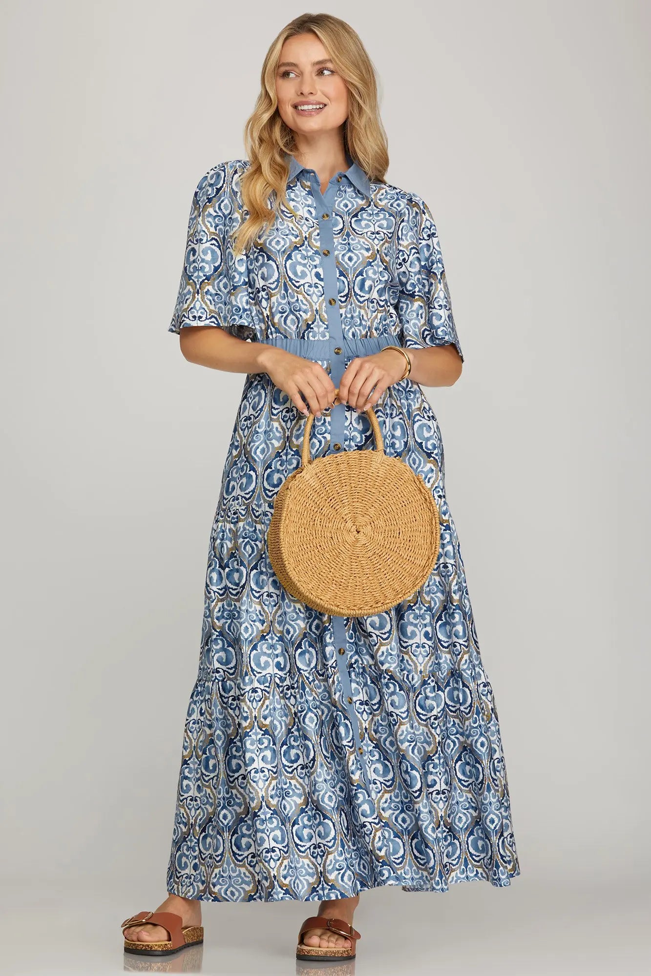 Bell Sleeve Printed Maxi Dress