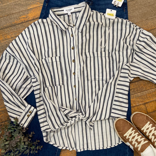 Midnight and White Stripe Button Down