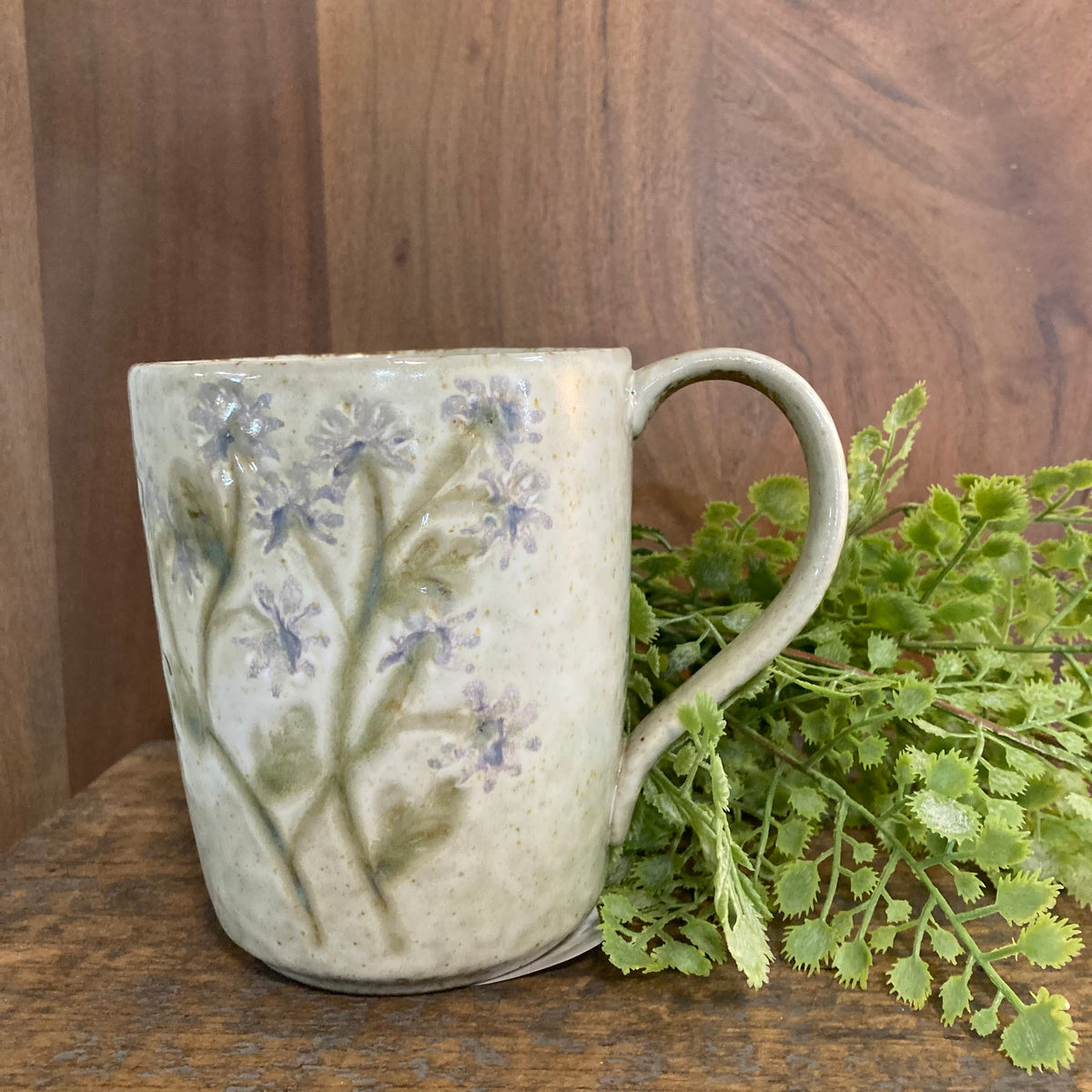 Hand-Painted Stoneware Mug with Botanicals