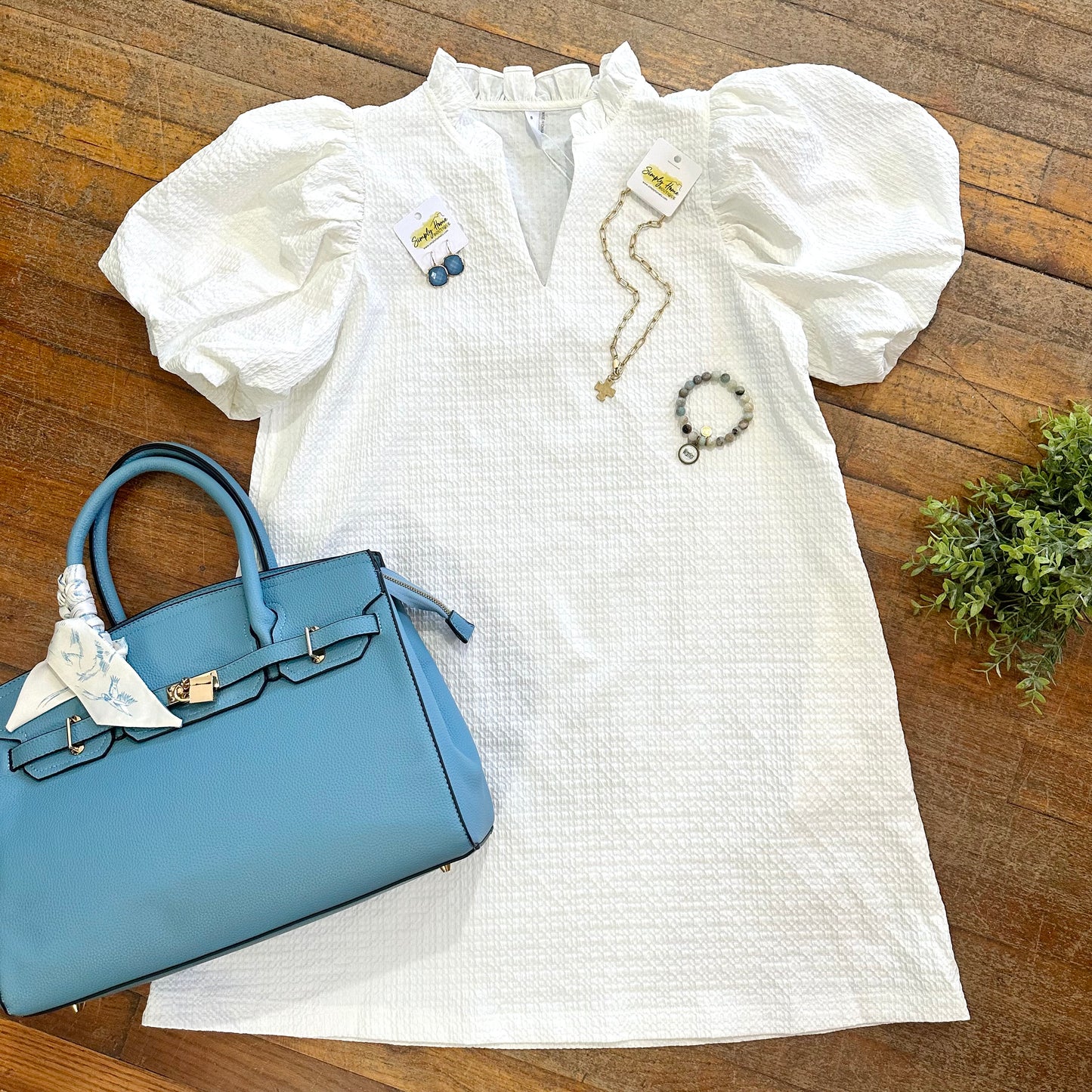 Puff Sleeve Textured Dress